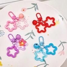 可愛的五角星鈴鐺掛飾,優雅的糖果色馬卡龍袋鑰匙鍊,女性女孩子的車掛飾鑰匙頭環。空心透明亞克力配件手機殼、背包diy裝飾。 - 紫色 - 查看 3