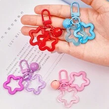 可愛的五角星鈴鐺掛飾,優雅的糖果色馬卡龍袋鑰匙鍊,女性女孩子的車掛飾鑰匙頭環。空心透明亞克力配件手機殼、背包diy裝飾。 - 紫色 - 查看 4