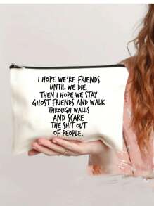 1pc Cosmetic Bag,Makeup Bag Best Friend Birthday Gift For Her, Toiletries Storage Case,Bridesmaid Gift,Ghost Friends Cosmetic Bag, Gift For Her,Friendship Gifts For Women,Personalised Gifts For Her,Letter Print Cosmetics Bag Makeup Bag Makeup Storage Bag Cosmetic Bag Beauty Bag,Travel Makeup Organizer Portable Storage Bag,Travel Bag Toiletry Case Multifunction Pouch Gifts,For Travel Business,Vacation,Daily - Beige - View 5