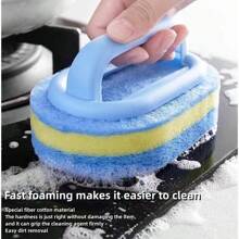 1pc Handle Sponge Cleaning Brush For Kitchen Cleaning, Pot Cleaning And Sponge Magic Eraser Brush For Tile Cleaning - Blue - View 4