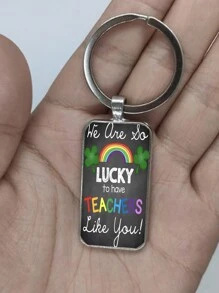 1PC Happy Teacher's Day Style 36 Pattern Rectangle Keyrings Keychains Fashion Gifts - Light Grey - View 2
