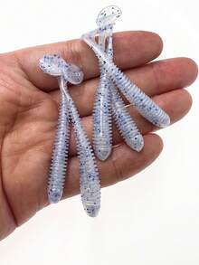 1box 50pcs 6cm Grayish Blue Little Worm Thread T-tail Silicone Soft Bait For Bass, Perch, Pike With Jig Head Hook Bait Accessory - Grey - View 2