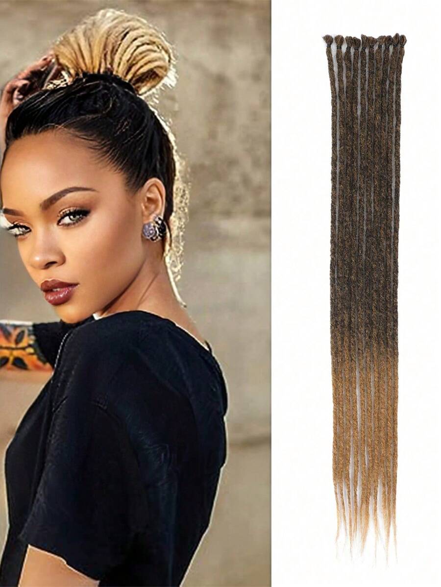 手工製作的24英寸kanekalon繩狀髮型加10股嬉皮拼接髮型,合成髮辮子髮型 勾編雷鬼髮型(24英寸(10股))-兩種顏色 - 拼色 - 查看 1