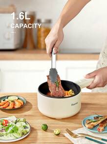 Reemix Hot Pot Electric With Steamer, 1.6L(54.11oz) Ramen Cooker Non-Stick Sauté Pan For Steak, Egg, Fried Rice, Ramen, Oatmeal, Soup, Portable Personal Hot Pot Perfect Suit For Dorm Room And Apartment - 米色 - 查看 4