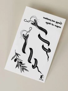 1張黑色抽象小蛇紋身暫時貼紋,適用於肩部、頸部、鎖骨、身體 - 黑色 - 查看 6