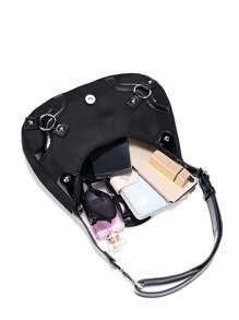 韩式朋克时尚女士单肩包，用途广泛 - 黑色 - 查看 9