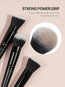 MAANGE 3pcs Professional Foundation Brush&Powder Brush Set,Flat Head&Oblique Head&Round Head Makeup Brush,Makeup Tools With Soft Fiber For Easy Carrying,Brush For Travel,Brush Set,Makeup Brush Kit,Make Up Brush Set,Make Up Set Complete,Makeup Brush Set,Complete Makeup Kit,Brush Kit,Brushes Makeup Set,Makeup Gift Set,Set - Black - View 5