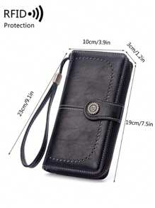 RFID Thời trang nữ cổ điển sức chứa lớn khóa kéo da PU thường ngày đồng xu cho phụ nữ 2 kiểu dáng để lựa chọn cho ví nam ví dài ví đeo tay - màu đen - Xem 6