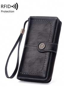 RFID Thời trang nữ cổ điển sức chứa lớn khóa kéo da PU thường ngày đồng xu cho phụ nữ 2 kiểu dáng để lựa chọn cho ví nam ví dài ví đeo tay - màu đen - Xem 8