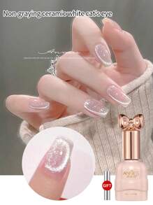annies 10Ml/1Pc Ceramic White Cat Eye Reflective Magnetic Gel Nail Polish For Professional Salon Reflective Flash Magnetic Gel Nail Varnish Semi-Permanent Phototherapy Glue Nail Salon