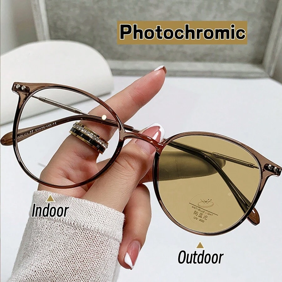 1 bit Mode Utomhus Byta färg Fotokromatiska glasögon Män Kvinnor Lyxiga datorglasögon Unisex optiska glasögonglasögon - Brun - Visa 1