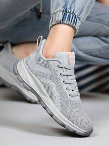 女性透氣運動鞋,時尚針織低幫步行鞋,適用於四季的柔軟鞋底