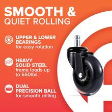 FOH Set Of 5 Rubber Office Chair Wheels, Office Chair Tires Replacement Office Chair Wheels Office Chair Wheels Furniture Wheels Secretarial Chair Casters For Furniture - 黑色 - 查看 4