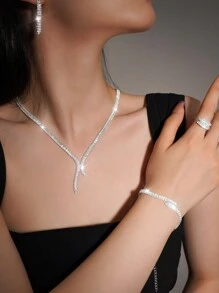 5 Unids/set De Pendientes De Circonia Cúbica A La Moda, Collar, Anillo, Traje De Pulsera Para Mujer, Fiesta De Boda, Cumpleaños, Uso Festivo