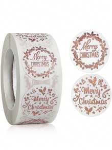 500 unidades/rolo de adesivos em formato de guirlanda de Natal com saudações de "Feliz Natal"