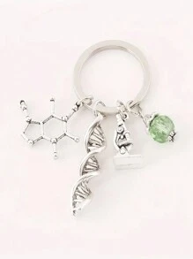 Microscope And DNA Double Helix Keychain Science Gift For Laboratory Technologist/Students/Teachers DNA Double Helix Charm Microscope Charm Keychain Chemistry Biology Gift Keychain Graduation Gift 3D DNA Double Helix Necklace Silver Gift Gift Accessories Decor Key Chain Charms Car Accessories Keyrings Thank You Gifts Teacher Accessories