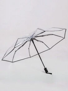 1pc Automatic Folding Transparent 3-Fold Umbrella For Women, Windproof 8-Ribbed Frame - Black - View 1
