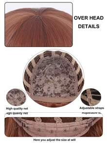 女士 Bob 假发 14 英寸中长直发棕色角色扮演假发，带刘海，适合节日成人或儿童动漫漫画卡通服装角色扮演假发，适合派对，便宜假发合成无胶耐热纤维替换发，学校万圣节感恩节圣诞节服装配饰和 1 件假发帽 - 棕色 - 查看 9