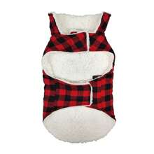 1入組超厚胸腰部分可調式魔術貼寵物服飾，紅綠相間方格紋，適合不同大小的寵物，適用於聖誕或冬季 - 紅色 - 查看 3