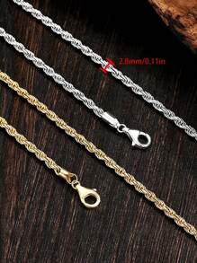 FOREVER QUEEN S925純銀鎖骨鍊電鍍捻曲鎖鏈扭繩鏈成品男士鍊男士父親 - 金黃色 - 查看 6