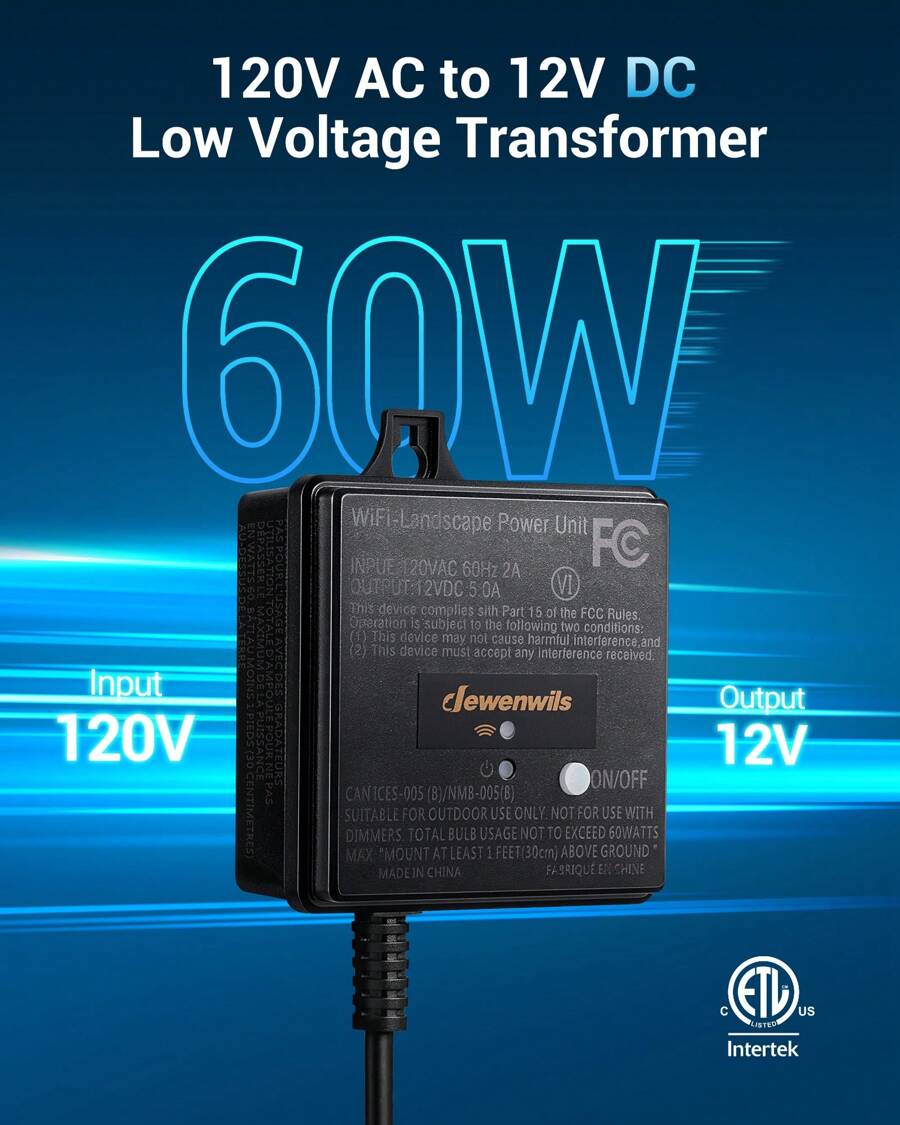 DEWENWILS WiFi Low Voltage Transformer 60W, 120V AC to 12V DC, Smart