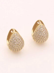 1對/套18K鍍金銅水滴形方晶鋯石懸空耳環,適用於派對 - 金黃色 - 查看 1