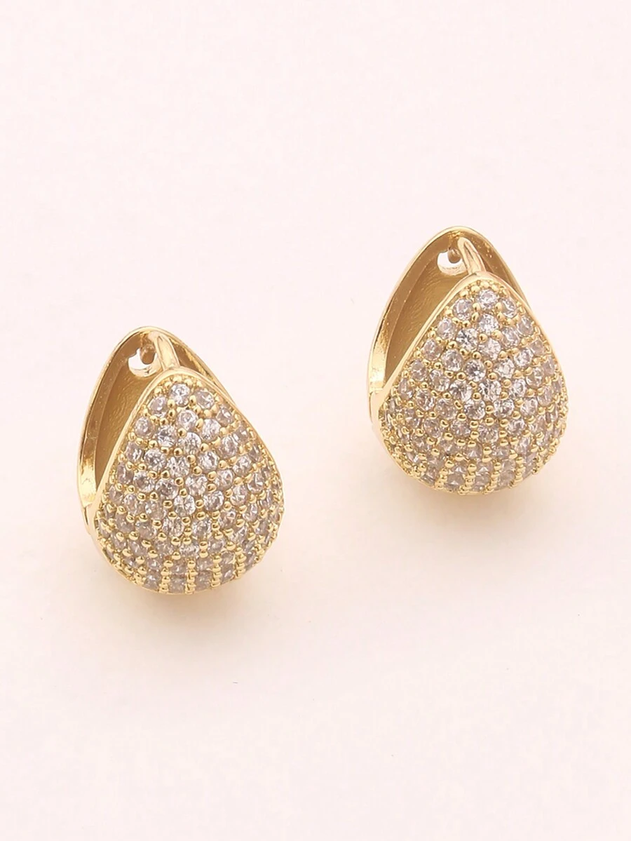 1對/套18K鍍金銅水滴形方晶鋯石懸空耳環,適用於派對 - 金黃色 - 查看 1