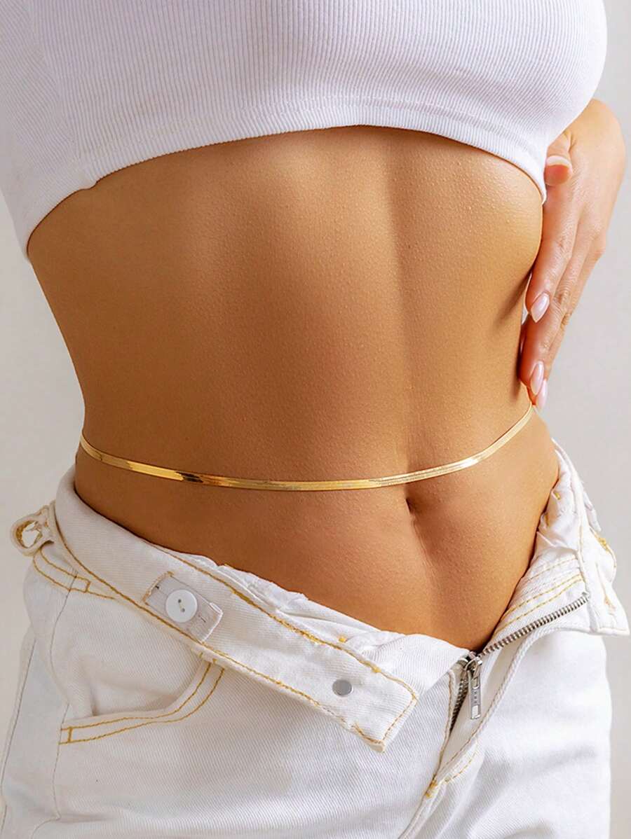 Nooxian 1pc Simple Stainless Steel Chain Design Women's Waist Chain - Yellow Gold - View 1