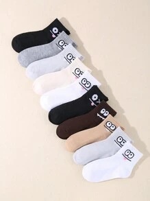 10雙兒童彈性運動卡通表情襪,適合日常穿著 - 彩色 - 查看 1