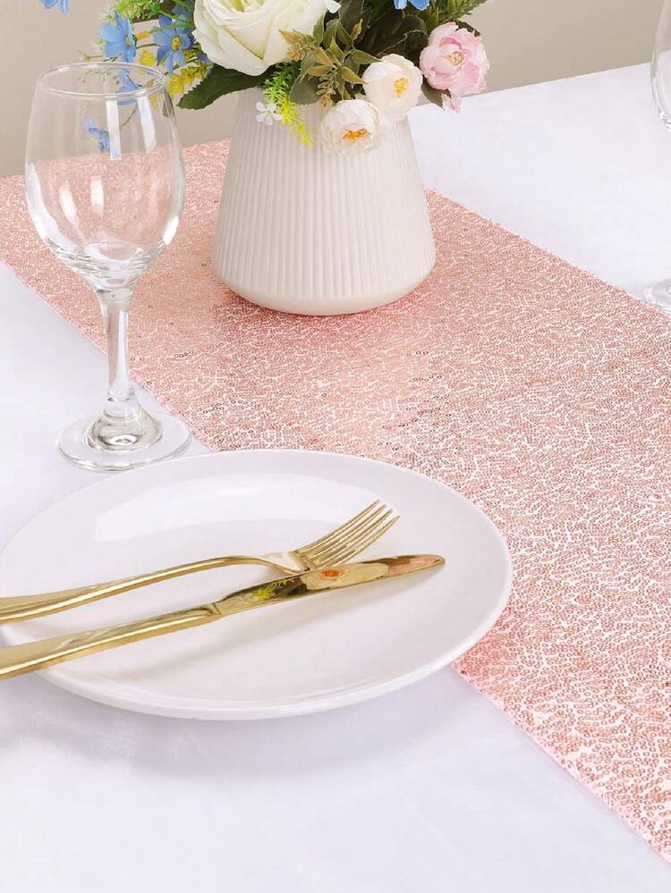 Caminos de Mesa de Lujo con Lentejuelas: Elegantes y Modernos, Ideal para Decoraciones de Hogar, Celebraciones, y Eventos Especiales, Perfecto para Hogar Decoración y Decoración Hogar - Oro rosa - Añade 4