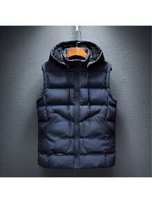 男士新款棉袄背心,秋冬休閒無袖外套 - 藍色 - 查看 1