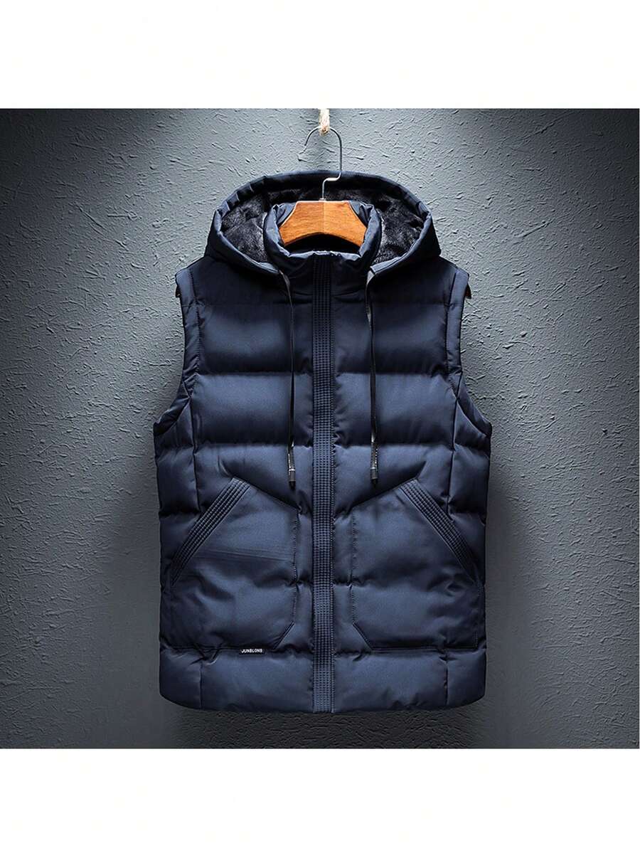 男士新款棉袄背心,秋冬休閒無袖外套 - 藍色 - 查看 1