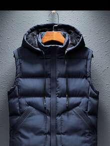 男士新款棉袄背心,秋冬休閒無袖外套 - 藍色 - 查看 2