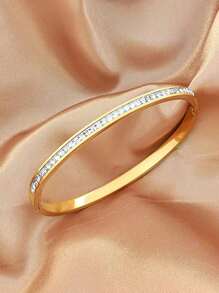 1pc Modern Cubic Zirconia & Stainless Steel Bangle Suitable For Women - Gold - View 5