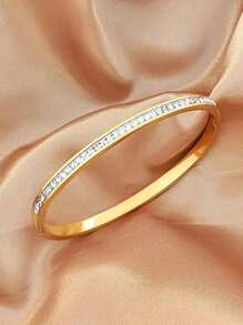 1pc Modern Cubic Zirconia & Stainless Steel Bangle Suitable For Women - Gold - View 7