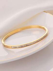 1pc Modern Cubic Zirconia & Stainless Steel Bangle Suitable For Women - Gold - View 9