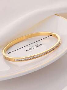 1pc Modern Cubic Zirconia & Stainless Steel Bangle Suitable For Women - Gold - View 6