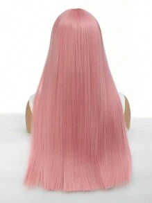 淺粉色帶瀏海長直女用假髮,女孩用粉色假髮耐高溫合成髮彩色角色扮演假髮適用於日常派對 - 粉色 - 查看 6