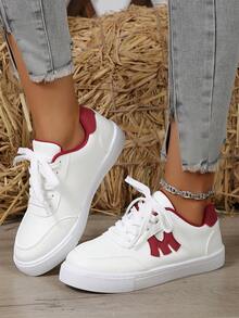 Zapatillas Deportivas Sencillas Para Mujer Con Bloque De Color Y Cordones - Beis - Ver 3