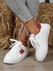 Zapatillas Deportivas Sencillas Para Mujer Con Bloque De Color Y Cordones - Beis - Ver 4