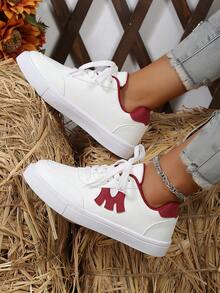 Zapatillas Deportivas Sencillas Para Mujer Con Bloque De Color Y Cordones - Beis - Ver 7
