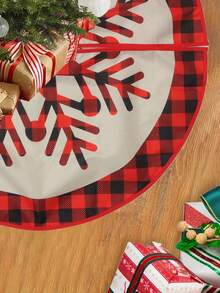 1個 88cm (34.6英寸) 聖誕樹裙,聖誕雪花紅黑格紋圖案,聖誕樹裙上寫著歡樂的聖誕節詞句,適用於聖誕節,新年,室內和室外裝飾 - 彩色 - 查看 2