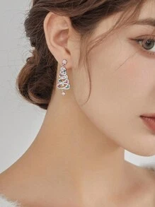 1對奢華而精緻的聖誕樹造型耳環,適用於女性在任何場合佩戴 - 銀色 - 查看 4