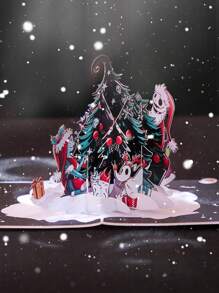 Opjoys 1 张圣诞前夜弹出式卡片、杰克和莎莉圣诞树贺卡、感谢卡、手工弹出式卡片、圣诞礼物、圣诞节 - 彩色 - 查看 3