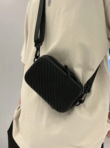 1 件黑色压印防水拉链 PU 皮包，时尚，适合日常使用、旅行、约会、男士礼物斜挎包单肩包侧包方形包节日旅行必需品通勤商务休闲户外商务男士夏季男士礼物大学包父亲节礼物新生书籍返校多功能宿舍大学男士单肩包男士包斜挎包侧包学生学校用品秋季信使包男士包圆筒包老钱万圣节圣诞礼物男士尖叫男士包男士包冬季 - 黑色 - 查看 3