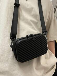 1 件黑色压印防水拉链 PU 皮包，时尚，适合日常使用、旅行、约会、男士礼物斜挎包单肩包侧包方形包节日旅行必需品通勤商务休闲户外商务男士夏季男士礼物大学包父亲节礼物新生书籍返校多功能宿舍大学男士单肩包男士包斜挎包侧包学生学校用品秋季信使包男士包圆筒包老钱万圣节圣诞礼物男士尖叫男士包男士包冬季 - 黑色 - 查看 11