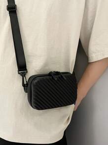 1 件黑色压印防水拉链 PU 皮包，时尚，适合日常使用、旅行、约会、男士礼物斜挎包单肩包侧包方形包节日旅行必需品通勤商务休闲户外商务男士夏季男士礼物大学包父亲节礼物新生书籍返校多功能宿舍大学男士单肩包男士包斜挎包侧包学生学校用品秋季信使包男士包圆筒包老钱万圣节圣诞礼物男士尖叫男士包男士包冬季 - 黑色 - 查看 5