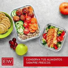 EasyWare Premium! - Juego de 5 Recipientes contenedores de Vidrio Borosilicato (10 piezas) Varios tamaños, para Alimentos, Herméticos para almuerzo, microondas, coongelador, horno, lavaplatos, Cierra Fácil, a prueba de Fugas, Libre de BPA. (Set 8)… - Negro - Ver 6