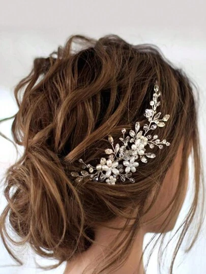 1pc Women's Handmade Crystal & Faux Pearl Hair Comb Hair Accessory For Brides, Weddings, Parties Elegant Tiaras Valentine's Day Accessories