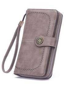 RFID 女士时尚复古大容量拉链 PU 皮革休闲零钱包 2 种款式可选 女士钱包 钱包 长款钱包 腕带钱包 - 灰色 - 查看 7